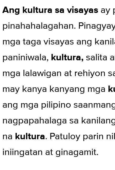 Sumulat 3-5 pangungusap na naglalarawan ng pagpapahalaga sa pamayanang kultura ng visayas