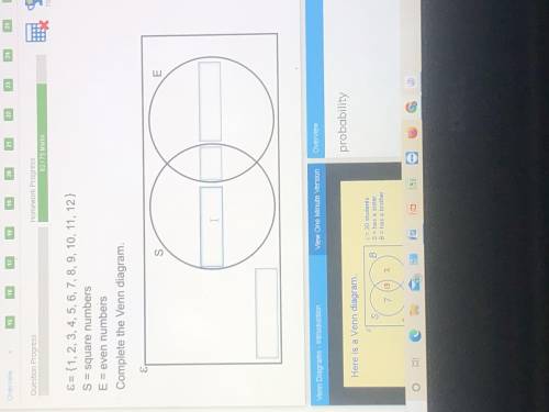 =(1,2,3,4,5,6,7,8,9,10,11,12)

S=square numbers
E= Even Numbers
Complete the Venn diagram