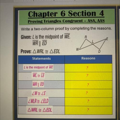 Write a two-column proof by completing the reasons.