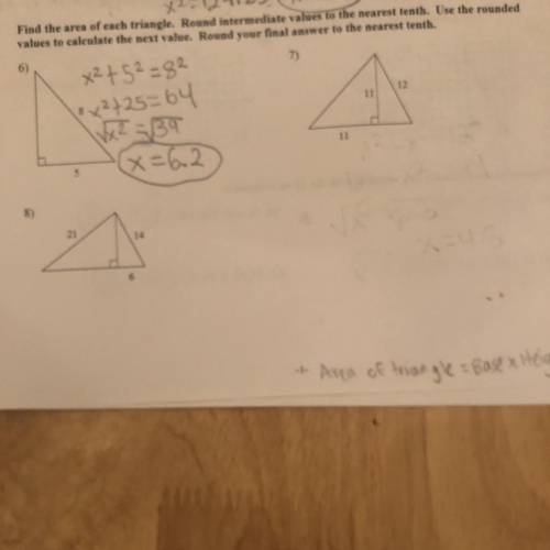 Find the area of each triangle. Round intermediate values to the nearest tenth. Use the rounded

v