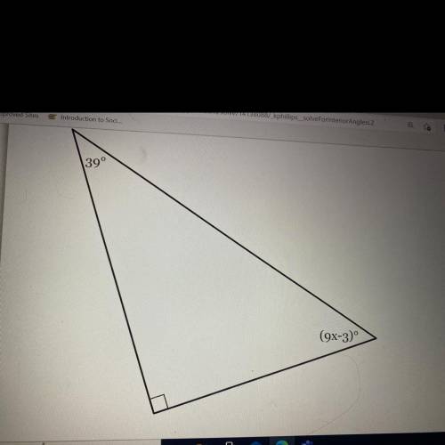 The measures of the angles of a triangle are shown in the figure below.
Solve for x.