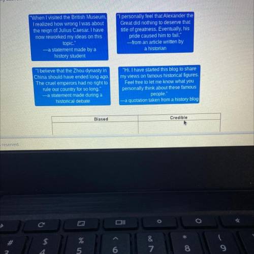 Drag each label to the correct location.

Identify each statement as biased or credible.
When I v