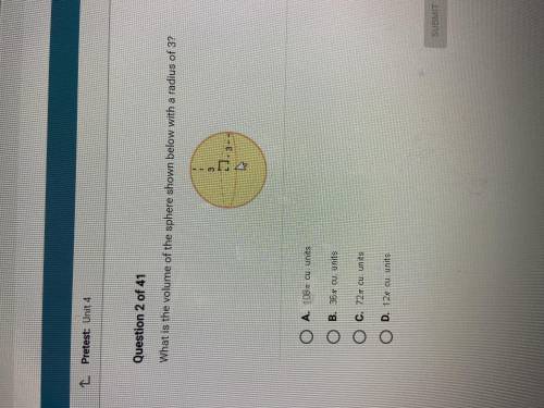 What is the volume of the sphere shown below with a radius of 3