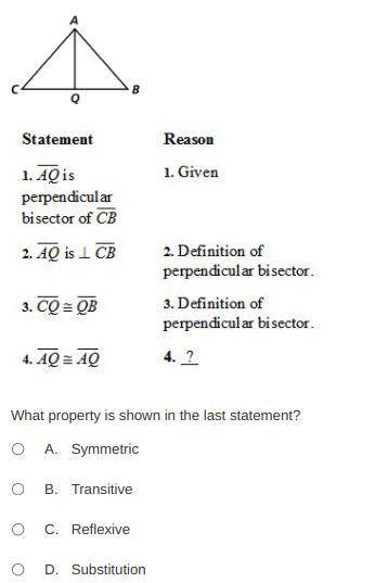 If ¯AQ¯ is a perpendicular bisector of ¯CB¯, the distance from A to C is the same as the distance f