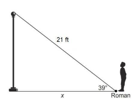 Roman stands across from a flag pole.

What is the distance from Roman's feet to the base of the f