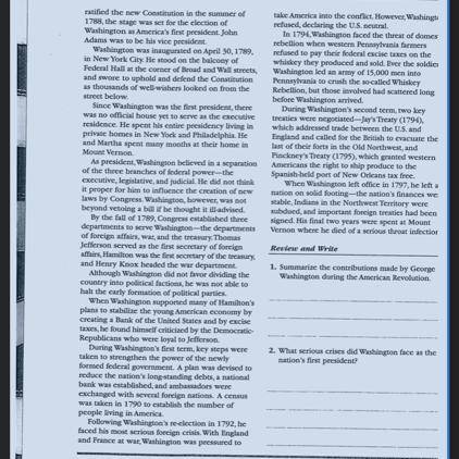 2: what serious crises did washington face as the nations first president.