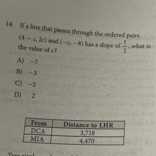 If a line that passes through the ordered pairs

(4-62c) and (-6-8) has a slope of
1/2
what id the