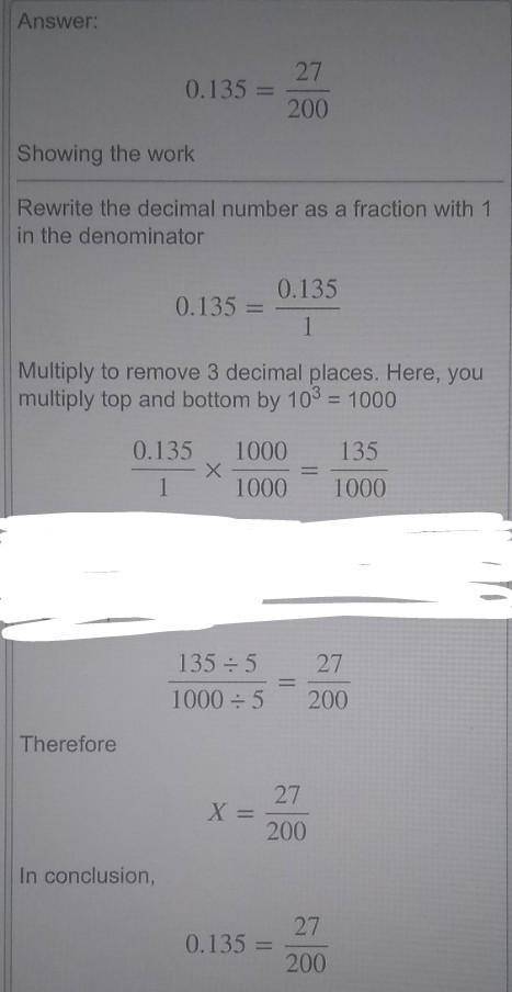 ___0. 135 written as a fraction is___.O 27/200O 5/37 O 27/100