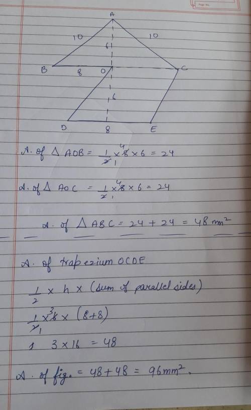 Find the area of the figure below, formed from a triangle and a parallelogram.

10 mm
6 mm
10 mm
8