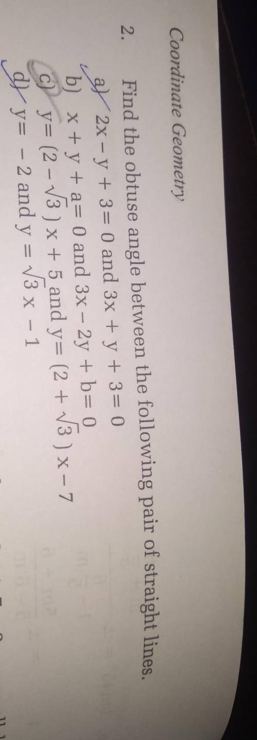 Find the obtuse angle between two linesno d only please can you help me