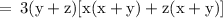 \rm \:  =  \: 3(y + z)[x(x + y) + z(x + y)]