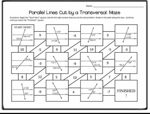 Parallel Lines Cut by a Transversal: Maze

Directions: Begin the Start Here square, and let the r