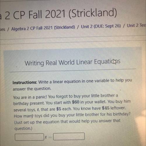 Real world linear equation

I just don’t know how to plug it in all the numbers are already there