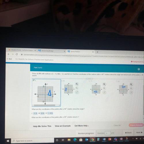 What are the coordinates of the points after a 90 degree rotation about L