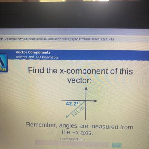 Find the x-component of this
vector:
42.2°
101 m