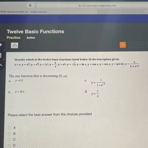 Identity which of the twelve basic functions listed below fut the description given.

yux, y - xl,