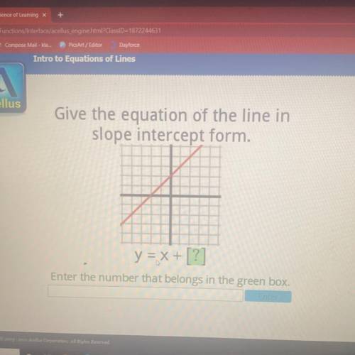 Give the equation of the line in slope intercept form y=x+ ?