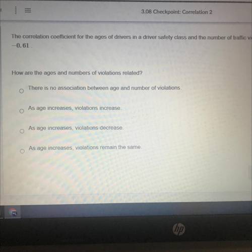 The correlation coefficient for the ages of drivers in a driver safety class and the number of traf