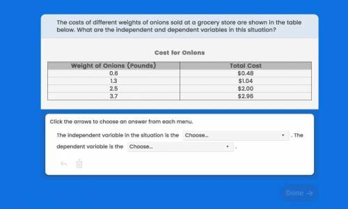 The costs of different weights of onions sold a a grocery store are shown in the table below. What