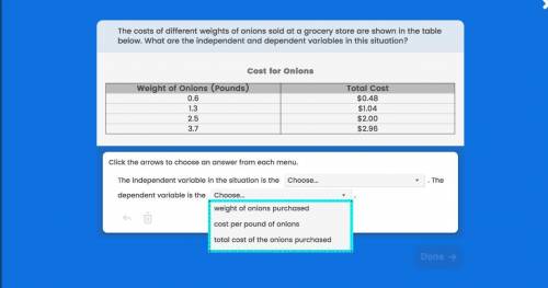 The costs of different weights of onions sold a a grocery store are shown in the table below. What