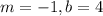 m=-1, b=4