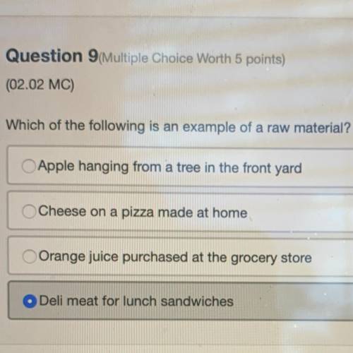 Help ASAP

Question 9(Multiple Choice Worth 
5 points)
(02.02 MC)
Which of the following is an exa