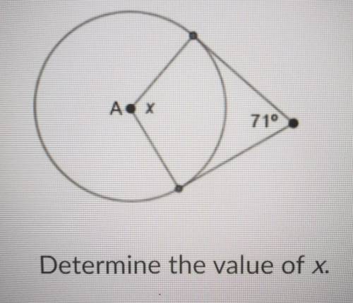 71 degrees Determine the value of x.

A) 109 degrees B) 71 degrees C) 142 degrees D) 35.5 degrees