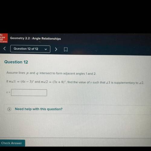 Please help it’s for geometry

assume lines p and q intersect to form adjacent angles 1 and 2.
if