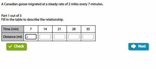 A Canadian goose migrated at a steady rate of 2 miles every 7 minutes