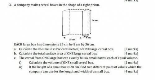 If the height of a small box is 20cm, find two different pair of values which the company can use f