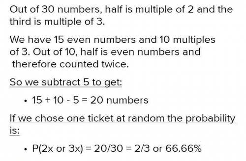 There are 30 tickets numbered as 1, 2, 3, 4, 30 respectively. One random. What is the probability th