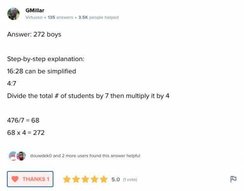 there are 16 boysin an english class of 28 students. the ratio of boys to the total numbers of stude