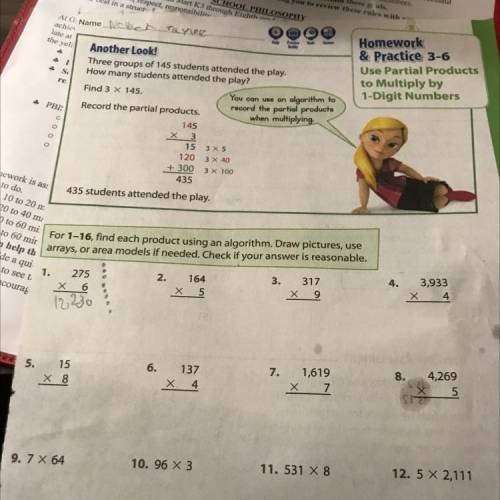 ￼for 1-16 find each product using an algorithm. Use arrays or Area models if needed check if your a