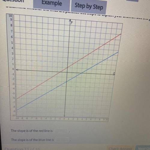 PLEASE I NEED THE SLOPE OF THE RED LINE AND THE BLUE LIKE BY NOW