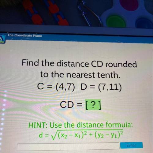 Please help!!! Find the distance CD rounded
to the nearest tenth.