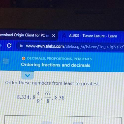 Order these numbers from least to greatest.
4
8.334, 8
9
67
8
8.38
1