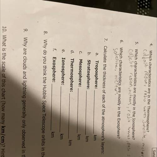 Calculate the thickness of each of the atmosphere layers

(please respond quickly) this is a big p