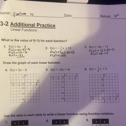 Draw the graph of each linear function.
4, 5 & 6.