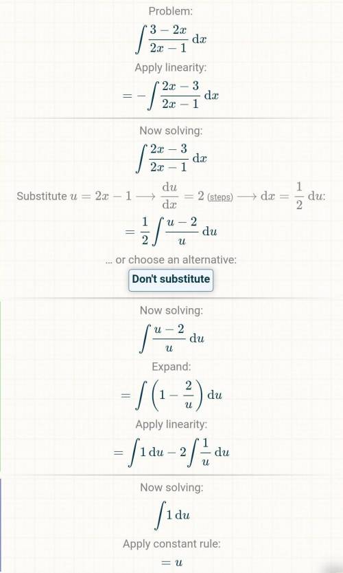 Integrate (3 - 2x)/(2x - 1) dx