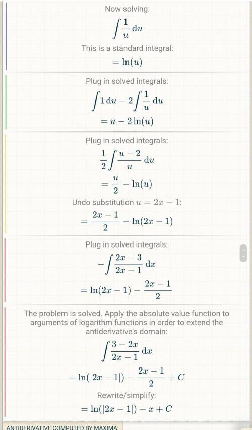 Integrate (3 - 2x)/(2x - 1) dx