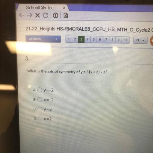 What is the axis of symmetry of y = 3x + 2- 2?