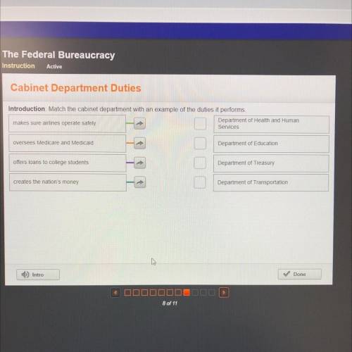 Introduction: Match the cabinet department with an example of the duties it performs.

Department