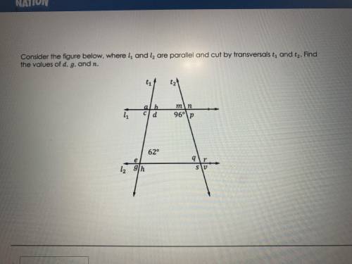 Consider the figure below, where l1 and l2 are parallel and cut by transversal t1 and t2. Find the