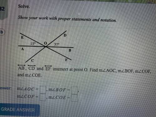 AB, CD, and EF intersect at point O. Find m