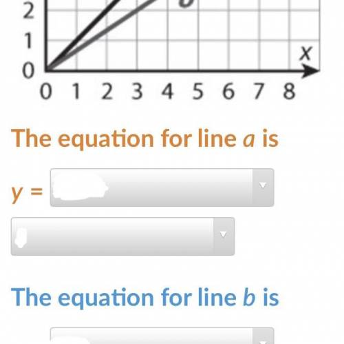Each line represents a proportional relationship. Create an equation for each line. Use the dropdow