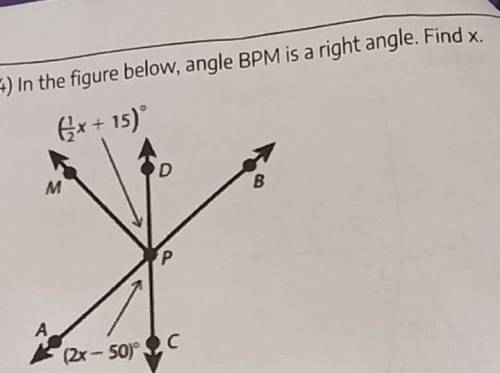 In the figure below, angle BPM is a right angle. Find X