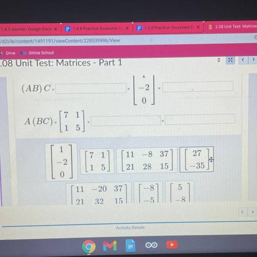 Use the matrices to show that matrix multiplication is associative.

1
7 1 1 -2 5 -2
A= 1 5 B= 4 6