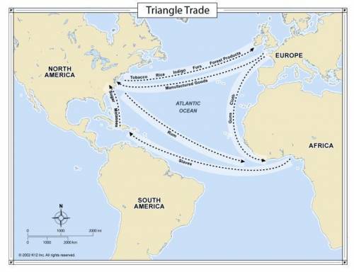 Describe each stop on the triangular trade route. What was “traded” along the route at each stop? L