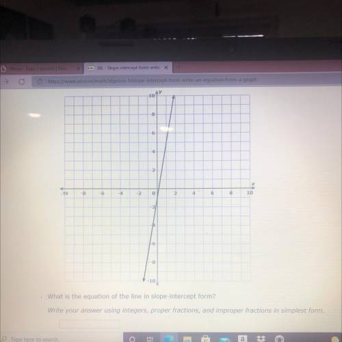 What is the equation of the line in slope-intercept form?

Write your answer using integers, prope