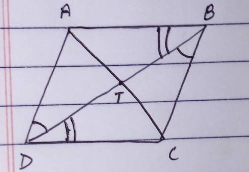 In quadrilateral ABCD, the diagonals intersect at point T. Thomas has used the Alternate Interior An